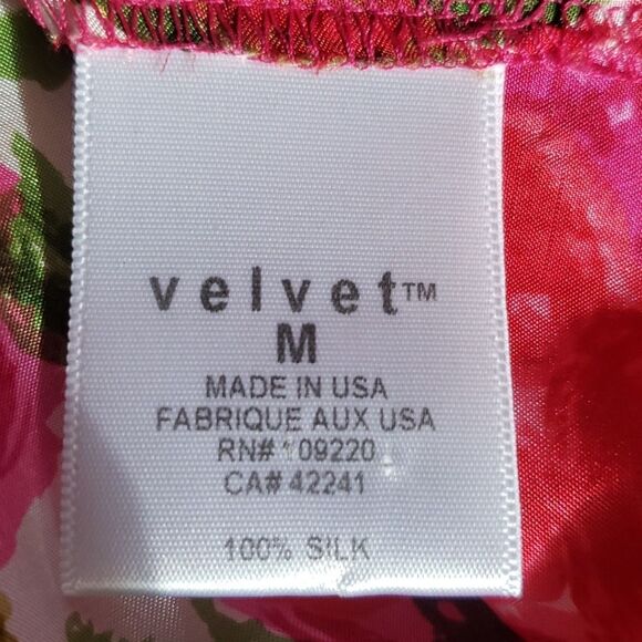 Velvet Top Womens Med Artsy Silk Floral Button-Up Blouse - Picture 5 of 6